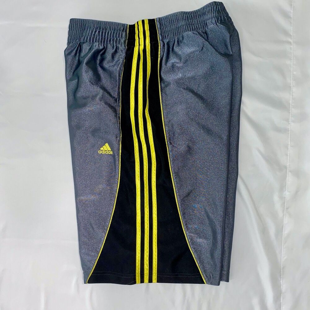Adidas Vintage Super Rare Basic Stripe Basketball Shorts Dazzle Silver Gold Bl M - Picture 8 of 9